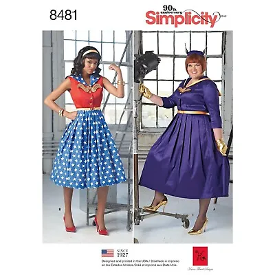 Simplicity Sewing Pattern 8481 Rockabilly Dress Costume 10-18 Superhero 1950s   • £8.49