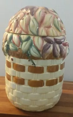 Basket Shaped COOKIE JAR W/ Fall Colors & Leaf Design Alco Ind Made In China • $20