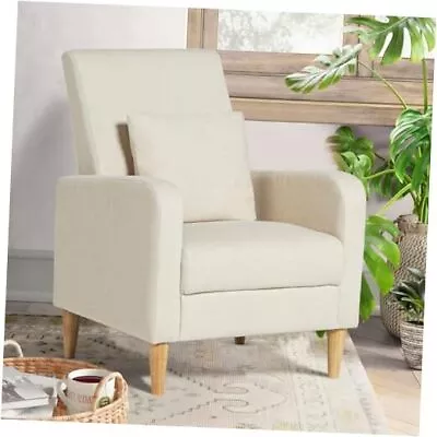  Modern Wingback Living Room Chair Upholstered Fabric Accent Armchair Cream • $162.52