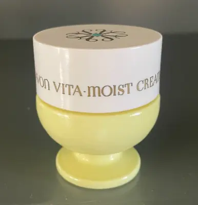 Vintage Avon Vita Moist Jar Glass 60s Yellow Pedestal EUC Small 1 Oz W Plastic • $5