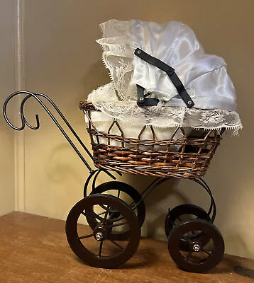 Vtg Victorian Style Baby Doll Carriage Buggy Stroller Metal Wicker/ With Doll • $32.50