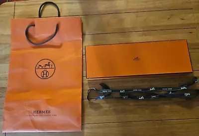 Hermes Tie Box  & Original Tissue Paper  Ribbon Hand Carrier Bag • £19