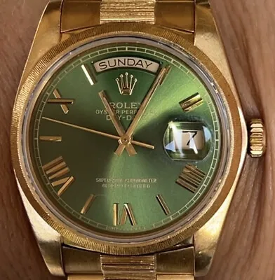 Rolex 36mm President Day-Date 18078 Refinished Olive Roman Dial Bark Finish Mint • $18490