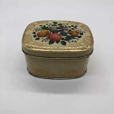 Vintage Floral & Gold Hinged Tin Trinket Box England • $10