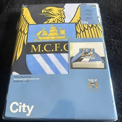 Manchester City Stripe Double Duvet Cover Bedding Set Football Bedroom Gift • £20