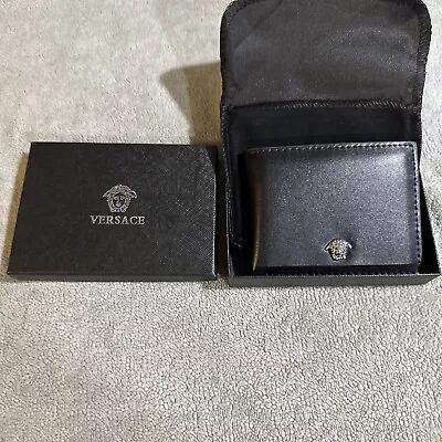 New Versace Mens Black Wallet 100% Leather Silver Medusa Bifold Wallet • $200