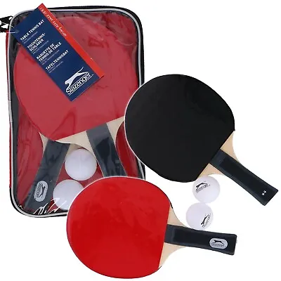 5pc Table Tennis Ping Pong Set 2 Balls 2 Wooden Bats Paddle Zip Bag Carry Case • £8.99
