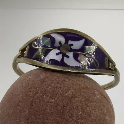 VTG Mexico Alpaca Silver-tone Child Bracelet Purple Inlay Abalone • $9.99