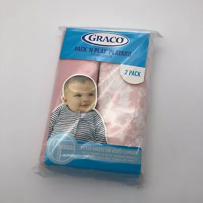 Graco Pack 'n Play Playard Fitted Sheets 2 Pack Calli Pink White NEW • $14.99