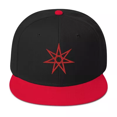 Red Elven Star Witchcraft Symbol Embroidered Flat Bill Cap Snapback Hat • $34.95