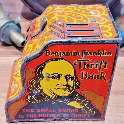 Vintage Louis Marx Benjamin Franklin Tin Still Bank - Works • $5