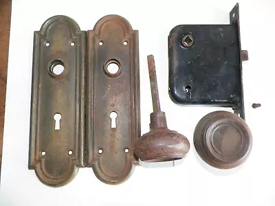 Antique Mortise Lock Set Steel Knobs Back Plates Vintage 1920s 30s Works • $48