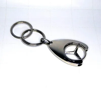 Mercedes Benz Chrome Metal Shopping Cart Token Keychain Logo Emblem Key Ring • $8.78