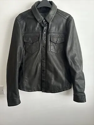 All Saints Mens ALBERTON Leather Shirt Jacket M Medium Black Shacket • £99.99