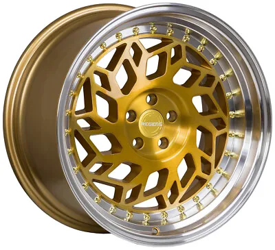 One 18x8.5 F1R R32 5x114.3 33 Brushed Gold Machined Lip Wheel Rim • $230