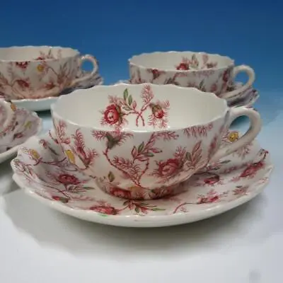 Copeland Spode China - Rosebud Chintz - 4 Jumbo Cups And Saucers - 4¼ Inches • $50