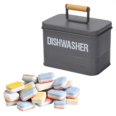 Dishwasher Tablet Storage Box Tin Metal Steel Laundry Kitchen Container Powder • £9.99