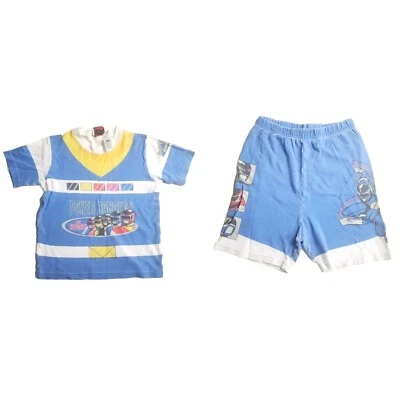 $25.99 • Buy Vtg 90s Dungeroos Boys Kids 12 Power Rangers Blue Shirt Shorts Pajama Set