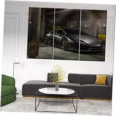  Big 3 Piece Set Of Black Car Canvas Wall 40 X 20 Inch X 3 Panels Artwork-11 • $124.63