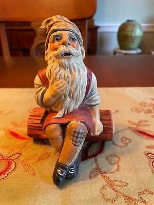 $150 • Buy Vaillancourt Chalkware 1999 Father Christmas Sitting On Log 6.25  