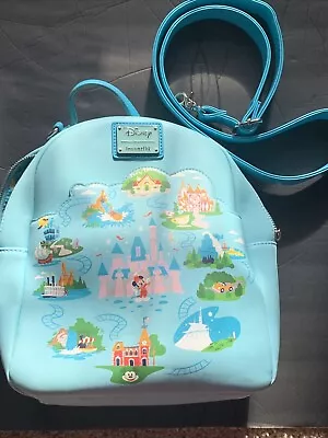 Loungefly Disney 65th Anniversary Mini Backpack Disney Park Map Light Blue • $68