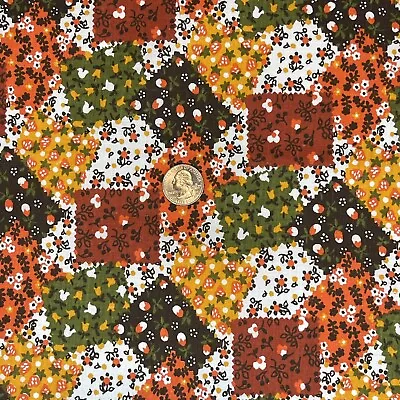 Vtg 70s Prairie Style Floral Fabric Orange Green Brown Cotton 2 Pcs 45x35  59x23 • $22.49