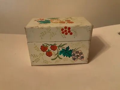 Vintage J Chen Metal Hinged Recipe Box Fruit Pineapple Berries MCM • $7.25