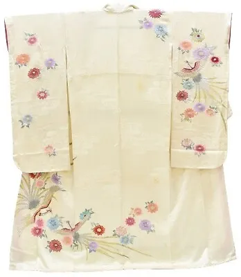 Japanese Kimono Vintage Silk Furisode Wedding Phenix Dress Jacket Mtfuji 3mt0485 • $13