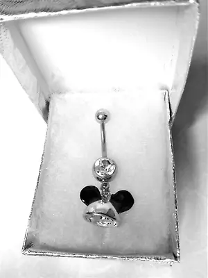 NEW OFFICIAL Disney Mickey Mouse Cap Charm On Clear Crystal Belly / Navel Bar • £18.95