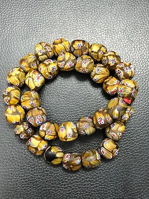 Vintage Venetian African Chevron Glass Trade Beads 17.1mm Long Strand • $45
