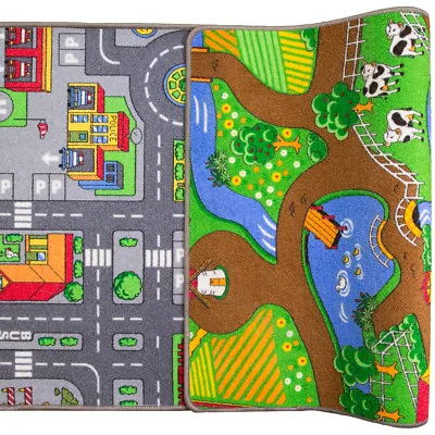 Two Sided Kids Play Rug Road Car Mat Farm Cow Animal Fun Childs Nursery Bedroom  • £30.95