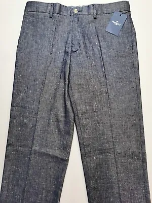 HACKETT Mens Size UK 30R Slim Chambray Linen Cotton Chinos (BNWT) Navy Trousers • £49