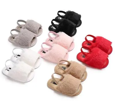 Newborn Baby Girl Pram Shoes Infant Toddler Faux Fur Summer Sandals 3 6 9 12 18M • £4.99