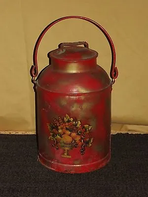 Vintage 17  High Red Flower Metal Milk Pail • $125.99