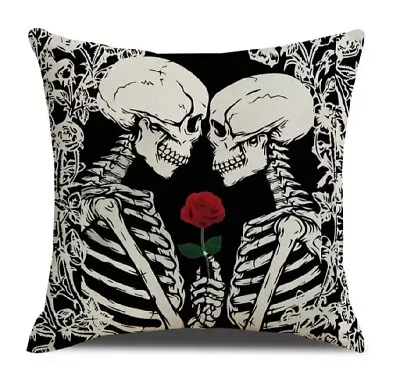 2 Pc Skeleton With Rose Luxury Soft Square Cushion Cover Cases 18 ×18  Brand New • $15.99