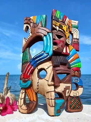 Exquisite Mayan Mask  Mexican Skull  - Handcrafted Cultural Decor 16-inch • $119.99