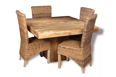 Solid Mango Wood Light  120cm Cube Dining Table & 4 Rattan Rollback Chairs New • £804.95