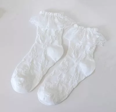 Women Girl Retro White Fancy Ankle Ruffle Dress Frilly Short Lace Cotton Socks • $11.50