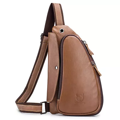 Retro Cowhide Leather Men's Chest Bagcrossbody Bag Outdoor Sports And Leisurebag • $32.99