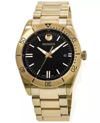 New Movado Sport Black Dial Yellow Gold Plated Men's Watch 0607436 • $371