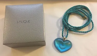 Authentic LALIQUE France SKY BLUE Tender Heart Crystal Pendant Necklace In Box • £139.81