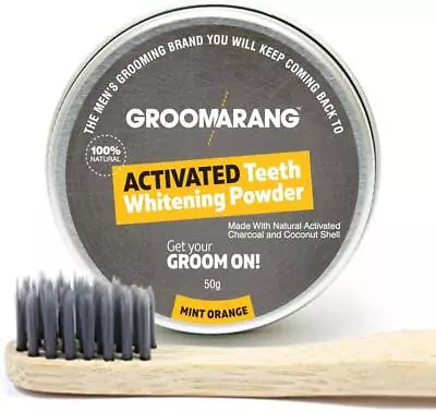 Groomarang Activated Charcoal Teeth Whitening Powder Mint Natural + Brush • £5.25