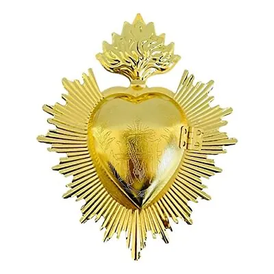 Sacred Heart Gold Metal Milagro Heart Wall Ornament Mexican Home Eclectic Decor  • $20.25