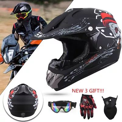 DOT Adult Motocross Helmet MX Motorcycle ATV Dirt Bike Off Road Goggles Gloves • $44.64