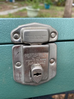 $25 • Buy Mid-century Green Textured Metal Vintage Porta-file Box With Working Key 