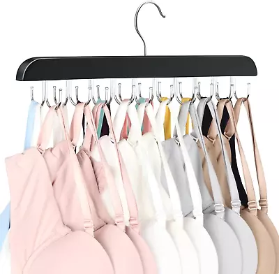 Bra Hanger For Closet Tank Top Hanger 20 Hooks Capacity Foldable Wood Black 1 • $16.08