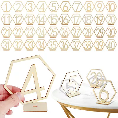 40Pcs Wedding Table Numbers 1-40 Hexagon Shape  Wooden Numbers With Holder • £11.51