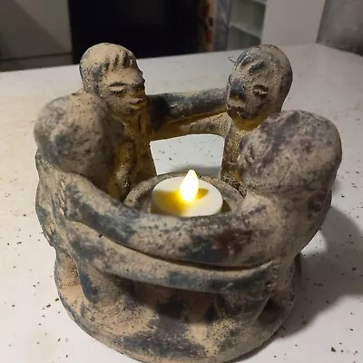 Circle Of Friends Tea Light Mexican Terracotta Pottery Folk Art Candle Holder • $12