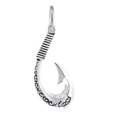 Extra Large Hei Matau Maori Tribal Fish Hook Charm With Black 2 Inches In Ster • $295