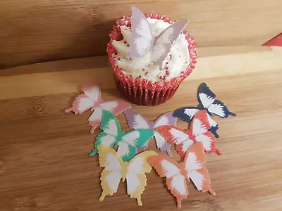 24 Edible Butterfly Cupcake Toppers Wafer Paper Butterflies Various Colours • £2.54